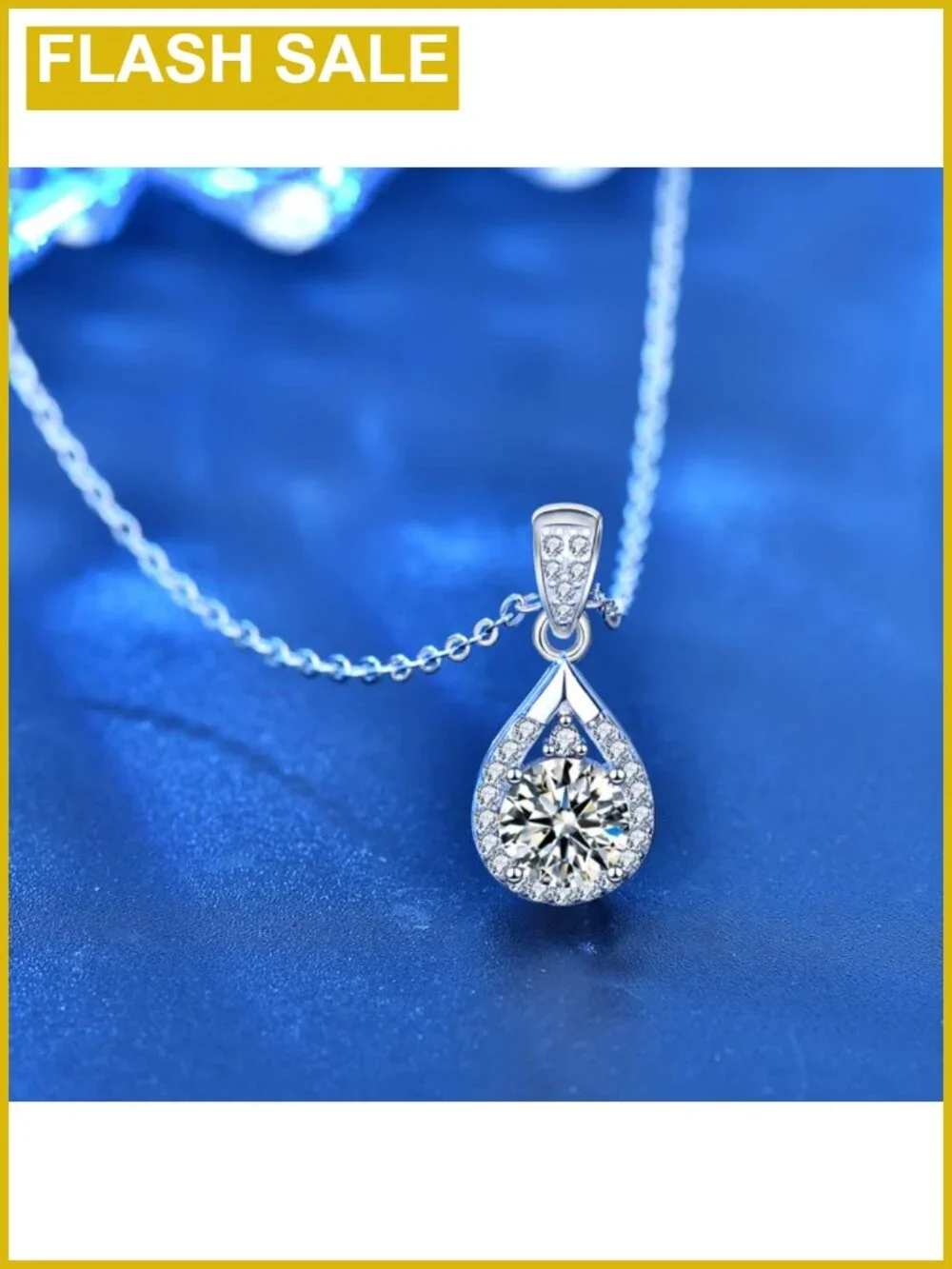 14K Gold over S925 Silver Teardrop Diamond Pendant Necklace VVS1 3ct